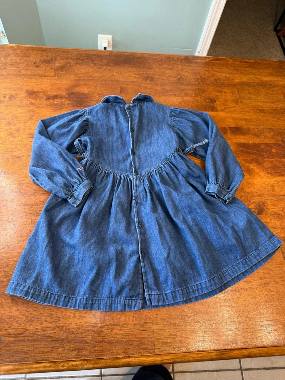 Vintage OshKosh B'gosh Long Sleeve Denim Dress with Side Ties Sz 6 made in USA